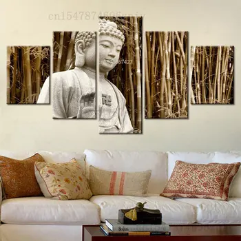 Современное настенное искусство на холсте с 5 панелями, абстрактные изображения Будды, печатный плакат с живописью, современные произведения искусства для гостиной, домашний декор